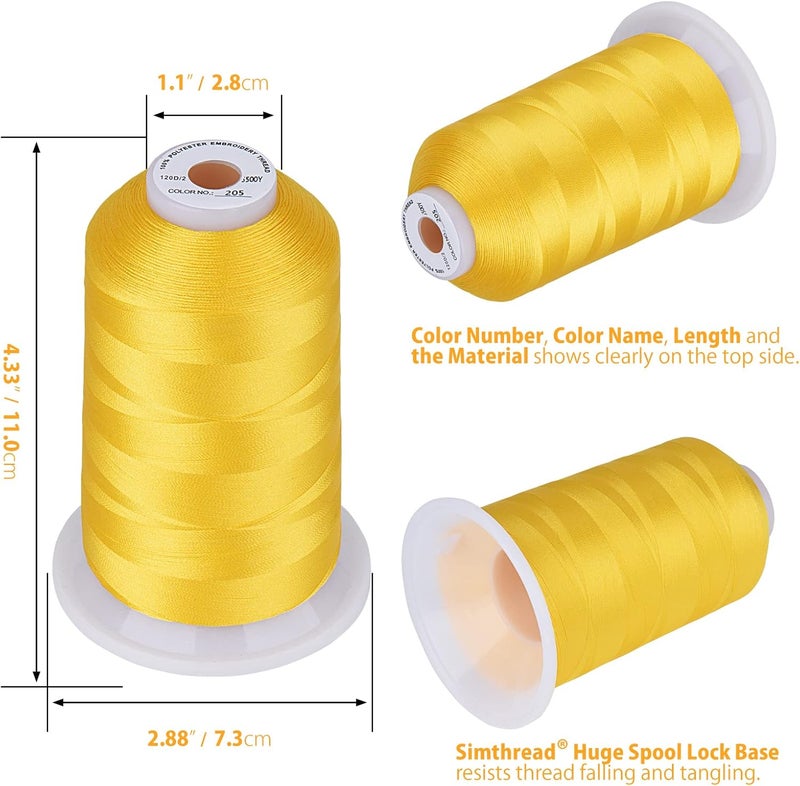 simthread Embroidery Thread 5500 Yards Yellow 205, 2 Huge Spools 40wt Polyester for Brother, Babylock, Janome, Singer, Pfaff, Husqvarna, Bernina Machine - Image 2